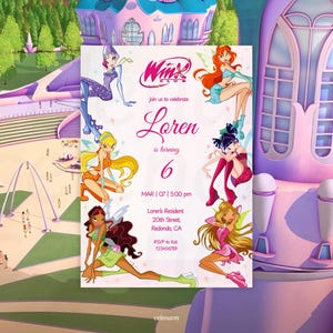 Winx Club Birthday Invitation, Editable Fairy Party Template in Canva (Digital and Editable File)