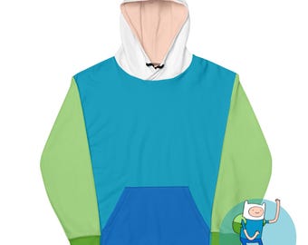 Sudadera unisex con capucha y paleta de colores inspirada en Hora de aventuras de Finn el humano