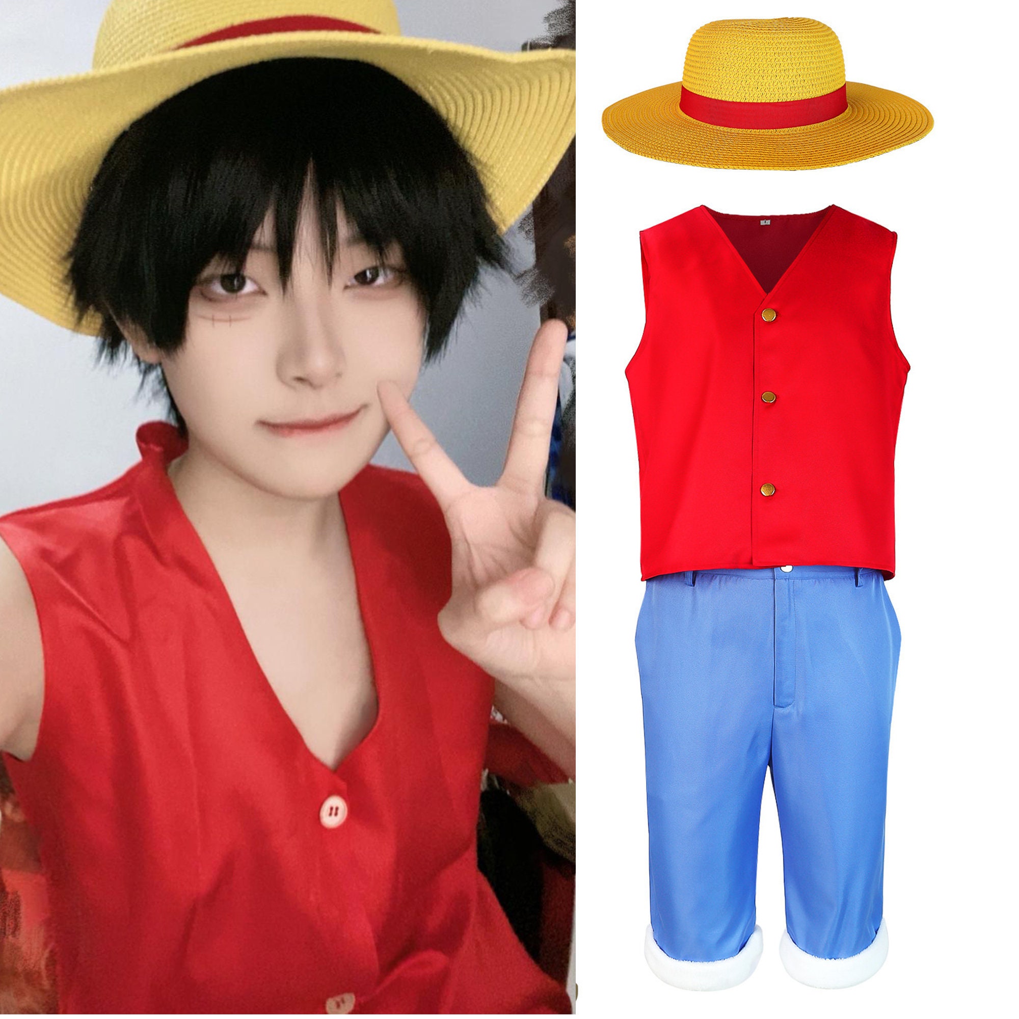 Cosplay Movie One Piece Luffy Costumes Tops Shorts Hat Halloween