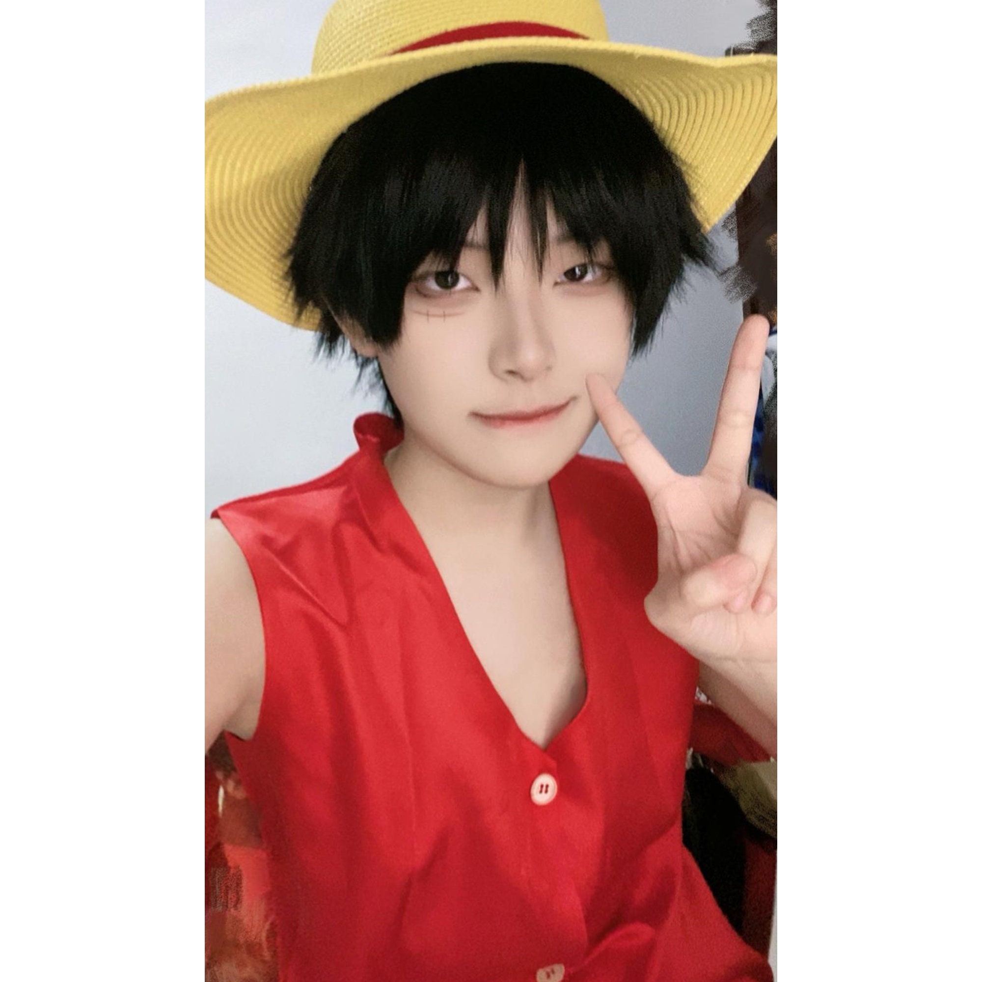 One Piece Cosplay Costume Monkey D Luffy 1st Generation unisex full set  clothes (Vest+Shorts+Hat)