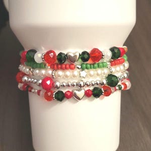 Red and Green Stanley Cup Accessories / Christmas Bracelets for Tumbler