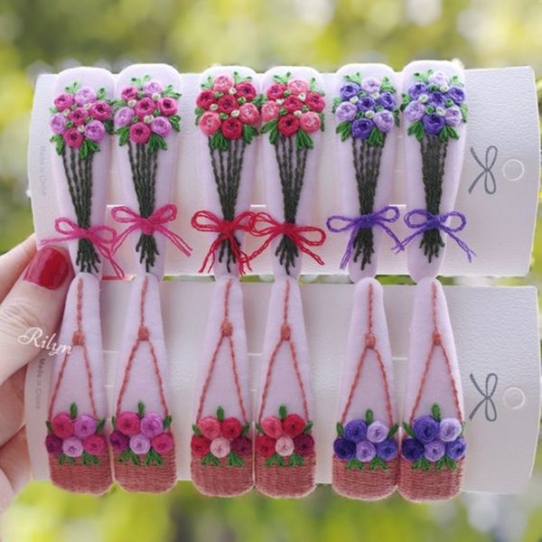 Set 2  Flower Bouquet Hair Clips Embroidery PDF Pattern