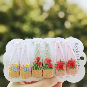 Set 2 Flower Basket Hair Clips Embroidery Pattern