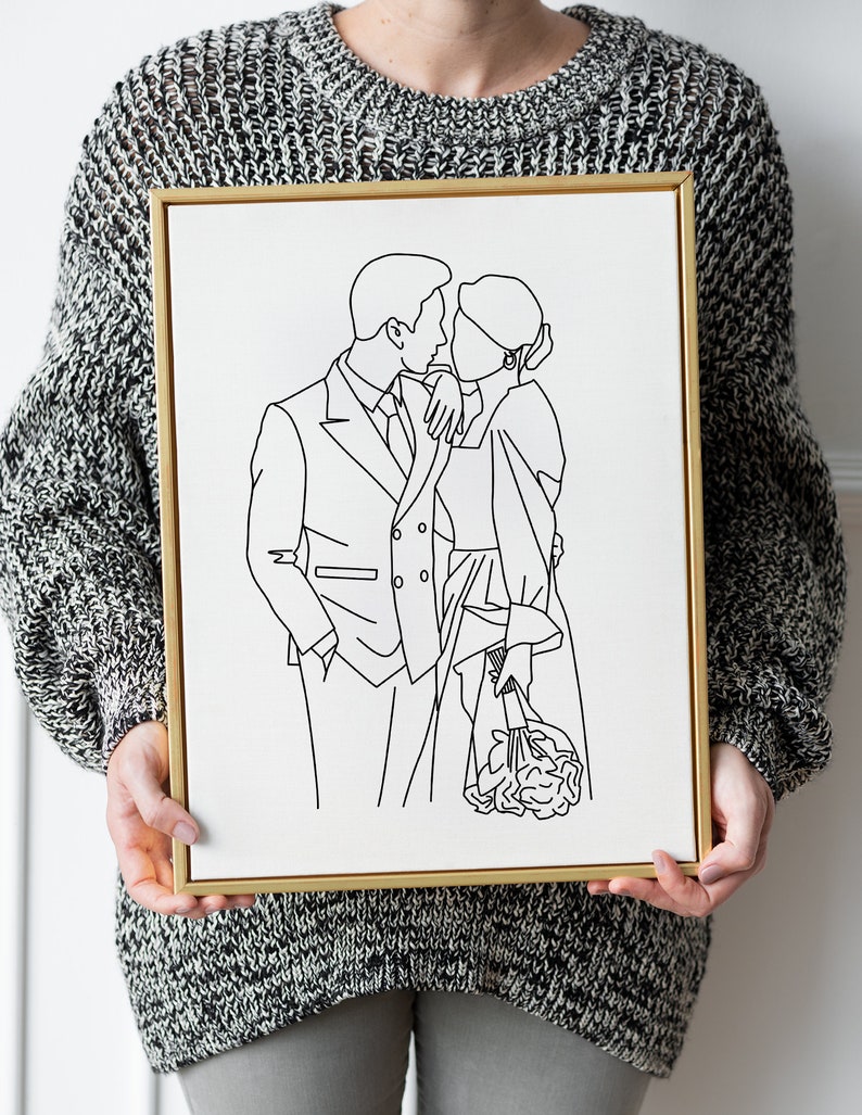 Custom Portrait Custom Couple Line Drawing Engagement Gift Wedding ...