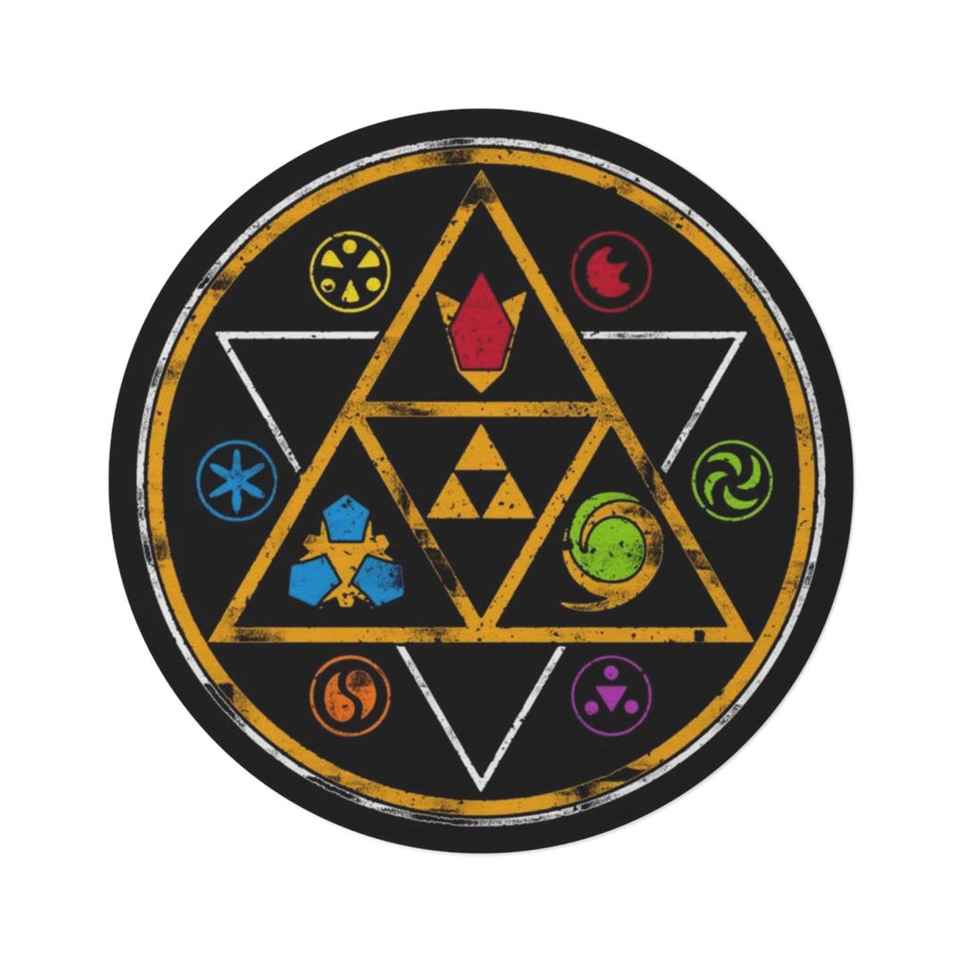 Tri Force Elemental Symbols Round Rug | Video Game Geek Decor - Etsy