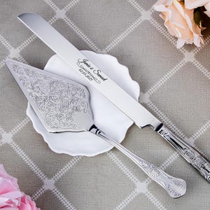 Personalized Wedding Cake Knife and Server Set: Engraved Marriage Gift