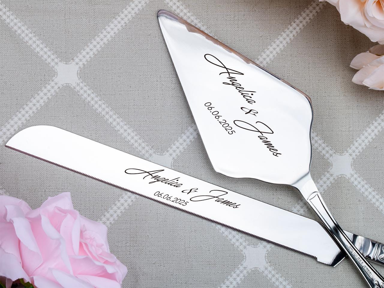 Wedding Cake Cutting Set, Customized Cake Cutting Set, Modern Engraved Cake Knife & Server Set Gold Cake Server, Engaged Couple Gift