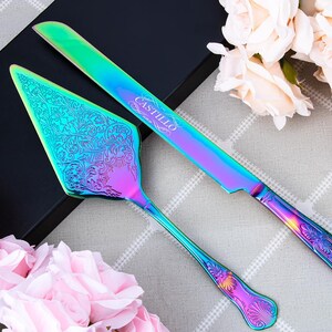 Personalized Wedding Cake Cutting Set: Engraved Stainless Steel Knife & Server