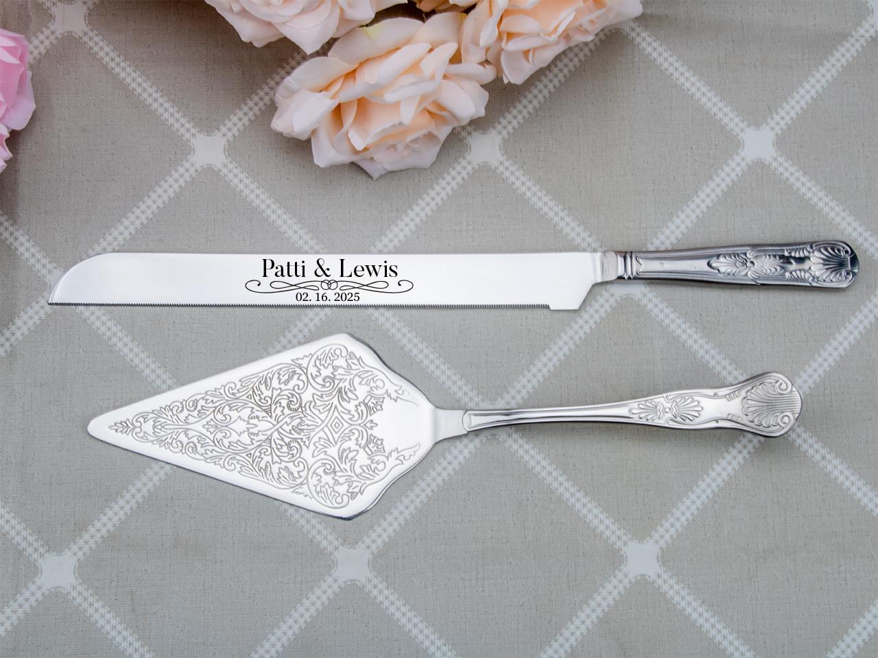 Wedding Cake Cutting Set, Customized Cake Cutting Set, Modern Engraved Cake Knife & Server Set Gold Cake Server, Engaged Couple Gift