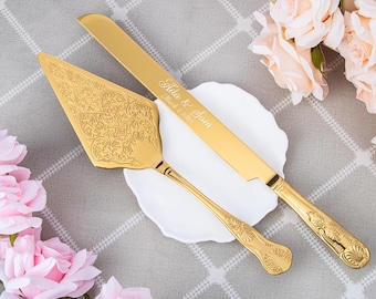 Elegant Personalized Wedding Cake Cutting Set with Custom cake serving set, Anniversary Keepsake, Wedding Gift For Bridal Shower