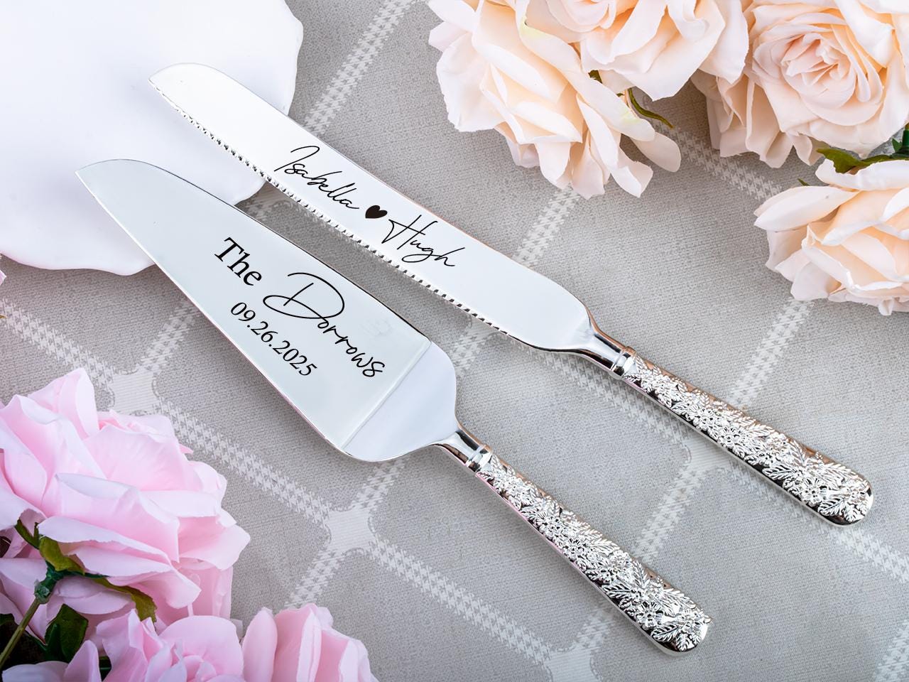 Custom Engraved Cake Cutting Serving Set, Personalized Wedding Cake Knife and Server Set, Personalized Wedding Keepsake Ceremony Present