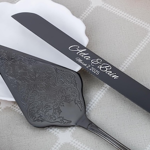Engraved Wedding Cake Serving Set: Stainless Steel Knife and Server