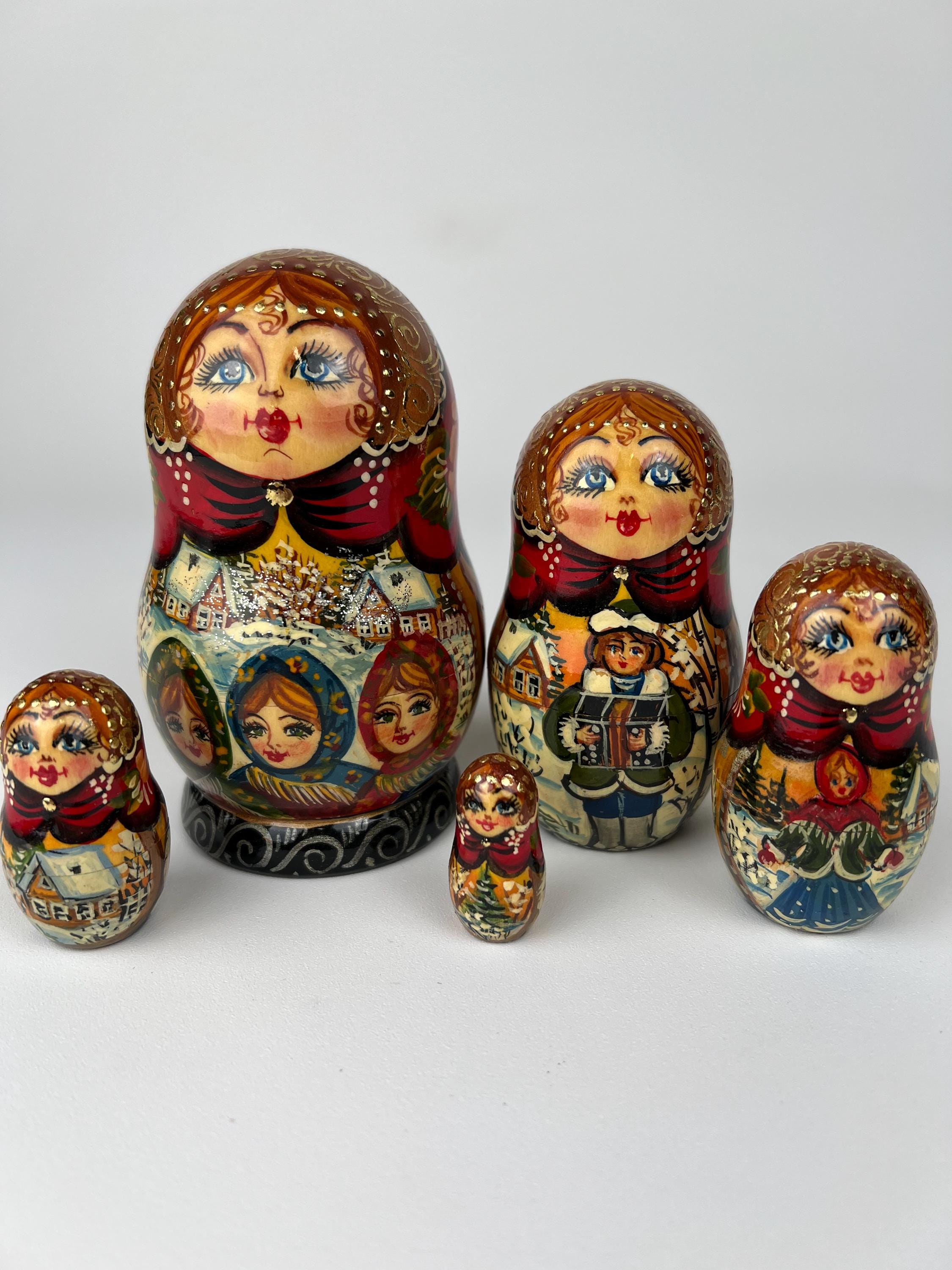 Cadeau Traditionnel Russe Poupées Gigognes Russes (Matriochka) - 10 Pièces En Bois Peint - Cadeau Déco Pour Enfants Jouet Empilage Enfant