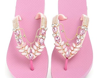 Flurrty zomer casual slippers strandsandalen - maat 6-10 lichtroze platte sandalen met strassteentjes - Pipa