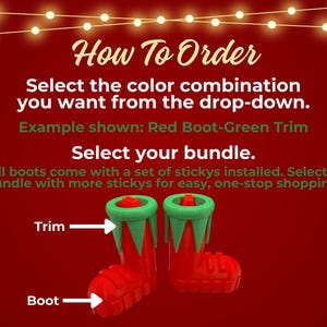 Simple instructions explaining how to order Enchanted Elf Boots, which allow your Christmas Elf to walk on the ceiling and walls.