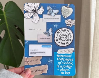 Blue Bookish Kindle Insert | Romantic Bookish Collage | BookTok Aesthetic Decor | Book Club Gift For Readers | Cardstock Kindle Inserts