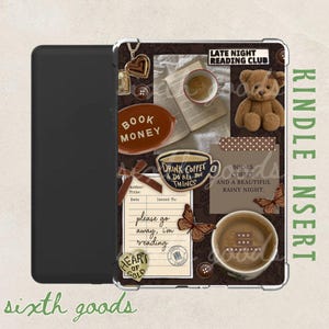 Cozy Bookish Kindle Insert | Late Night Reading Club | Kindle Paperwhite Accessories | Teddy Bear Collage | Neutral Bookish Gift