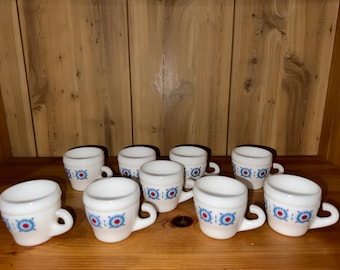 Vintage Set of Italian espresso coffee cups with red and blue flowers