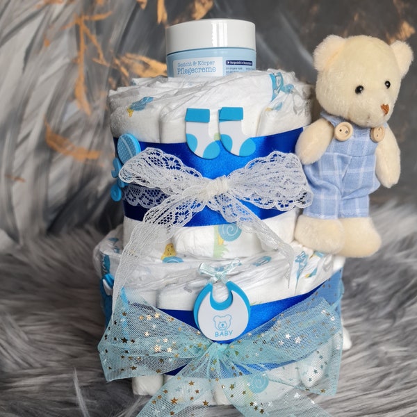 Baby Boy Diaper Cake| Windeltorte Baby Junge| Geburt Geschenke| Taufe Geschenke| Windeltorte| Baby Shower Geschenke