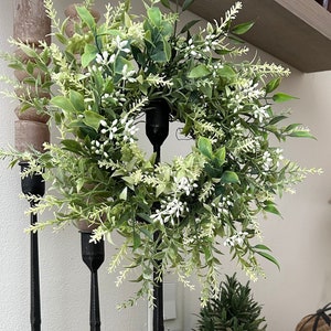 Wreath For Spring White Flower Wreath For Home Decor Summer Candle Ring Kitchen Wreath For Cabinets RV Camper Decor Pillar Candle Wreath