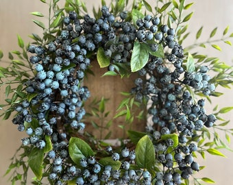 Wreath For Spring, Blue Berry Wreath For Home Decor, Berry Candle Ring, Kitchen Wreath For Cabinets, RV Camper Decor, Pillar Candle Wreath