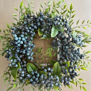 Wreath For Spring, Blue Berry Wreath For Home Decor, Berry Candle Ring, Kitchen Wreath For Cabinets, RV Camper Decor, Pillar Candle Wreath