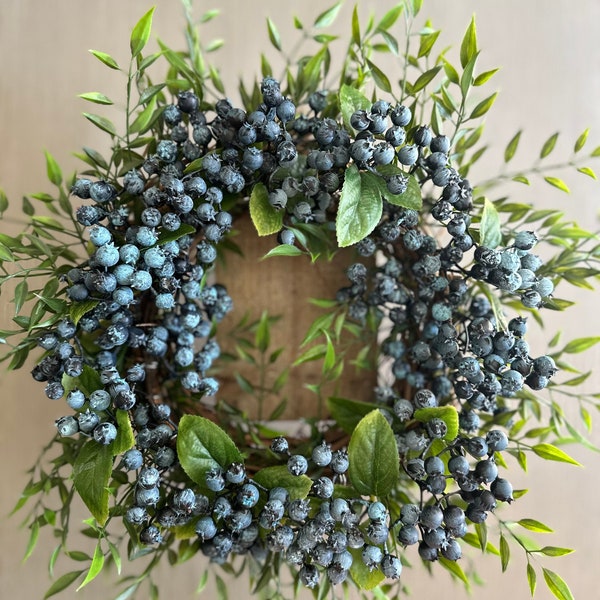 Blue Berry Wreath For Spring Winter Home Decor Candle Ring Tabletop Small Kitchen Wall Hanging For RV or Camper Decoration For Fall Wreath