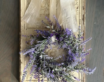 Lavender Wreath Small Faux Purple Floral Candle Ring Cottage Decor Lavender Gift For New Homeowner Mini Wreath For Kitchen or Wall Decor