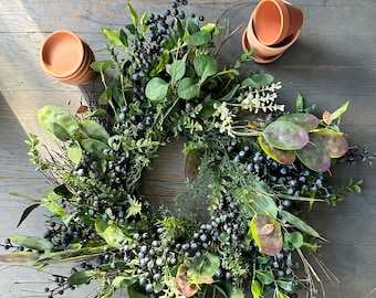 Front Door Wreath Farmhouse Maine Blueberry Wreath Winter Berry Wreath Artificial Wreath With Greenery Large Grapevine Wreath New Homeowner