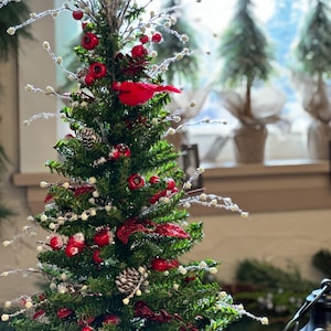 Mini Christmas Tree with Cardinal: Holiday Mantel Decor