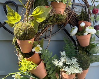 Summer Wreath for front door,Artificial Wreath With Farmhouse Mixed Greenery,Cottage Decor, All Year Round Door Wreath With Flowers