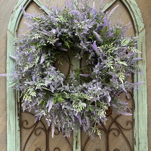 Lavender wreath for front door,Artificial Wreath With Farmhouse Mixed Greenery,Cottage Decor, All Year Round Door Wreath With Purple Flowers