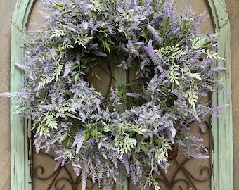 Lavender wreath for front door,Artificial Wreath With Farmhouse Mixed Greenery,Cottage Decor, All Year Round Door Wreath With Purple Flowers