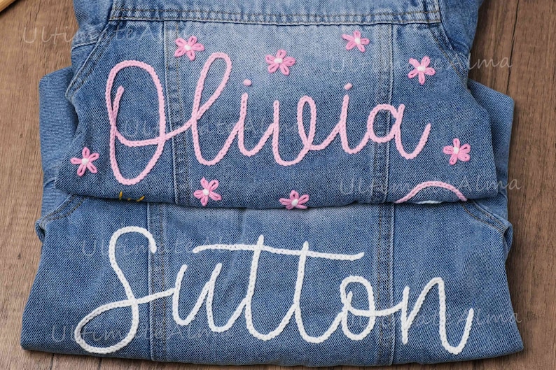 Hand-Embroidered Baby Name Denim Jacket: Personalized Baby Announcement and Shower Gift, Custom Toddler Jean Jacket for Kids image 4