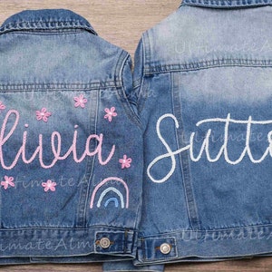 Hand-Embroidered Baby Name Denim Jacket: Personalized Baby Announcement and Shower Gift, Custom Toddler Jean Jacket for Kids image 3