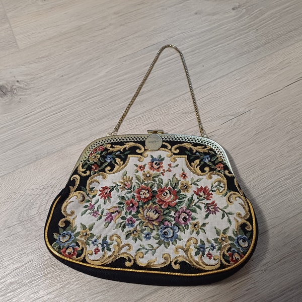 Piccola borsa vintage con ricami floreali, graziosa borsa da donna con arazzi, accessori eleganti per abito nero