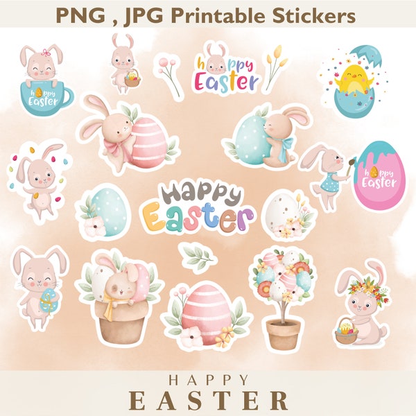 Easter Stickers PNG Bundle, Retro Easter PNG, Easter eggs png, Genome Easter png, Floral Easter png, Cute Bunny png