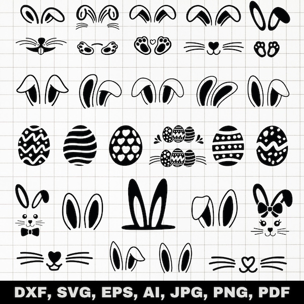 Rabbit SVG Bundle, Bunny SVG , Egg Clipart, Rabbit ear SVG Cut Files for Cricut, Bunny face Silhouette , Rabbit Cut File, Bunny Shape Svg
