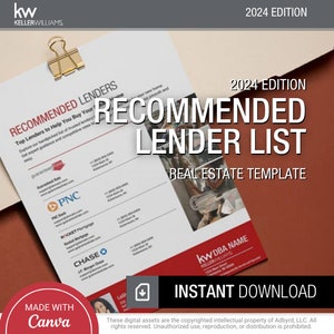 Keller Williams Recommended Lenders | Trusted Vendors Templates | Real Estate | Recommended Lenders | Trusted Vendors | Real Estate Guide