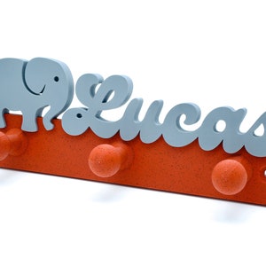 Personalized children&#39;s coat rack with elephant | Coat hooks | Decoration | Children&#39;s room, 3D print | For your child | For jackets and backpacks |