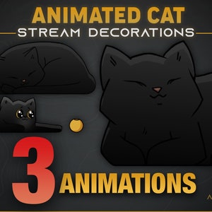 アニメーションストリームデコレーション - 黒猫 - 猫のTwitchオーバーレイ、子猫のストリームテーマ、かわいいデコレーション