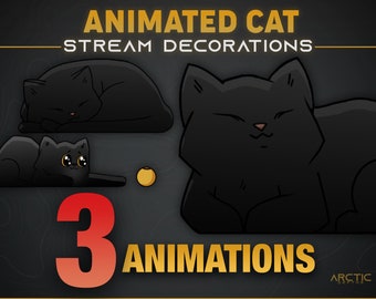 Animated Stream Decoration - Black Cat - Cat twitch overlay, Kitten stream theme, Cute decoration