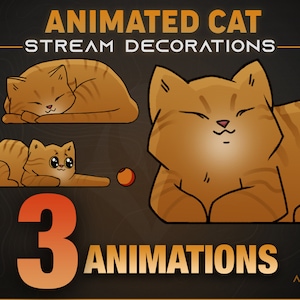 Animated Stream Decoration - Orange Cat - Cat twitch overlay, Kitten stream theme, Cute decoration