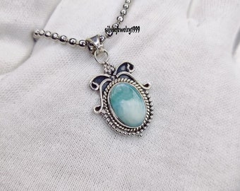 Larimar Gemstone Pendant | 925 Sterling Silver Pendant oval Shape Gemstone Pendant |Designer Handmade Pendant | Women Jewelry Gift Etsy ***