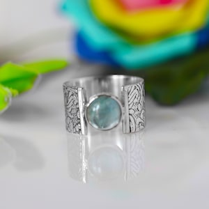 Aquamarine Ring, Spiral Ring, Aquamarine Ring, Thick Band Ring, March Birthstone Jewelry, Handmade Ring, Unique Gift Ring , Silver ring