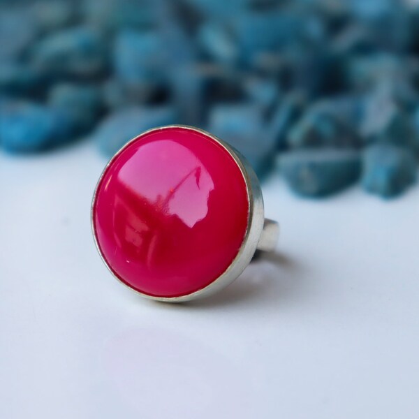 Lovely Pink Chalcedony Ring, Handmade Ring, Round Stone Ring, Natural Pink Chalcedony, Solid 925 Silver Ring, Statement Ring, Stone Jewelry*