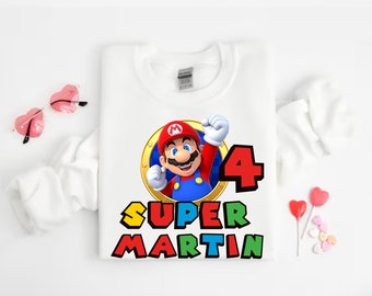 Custom Name Super Mario Birthday Boy Shirt, Birthday Gift for Kids, Personalized Name Mario T-shirt, Super Mario Birthday Age Tee, Super Tee