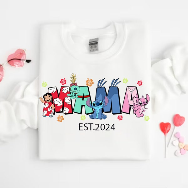 Custom Mama Est Shirt, Disney Mama T-Shirt, Mother's Day Gift, Stitch and Lilo Shirt, Mom Shirt, Walt Disney Vacation Tee, Custom Est Mama