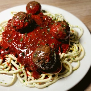 Realisticly delicious fake spaghetti and meatballs