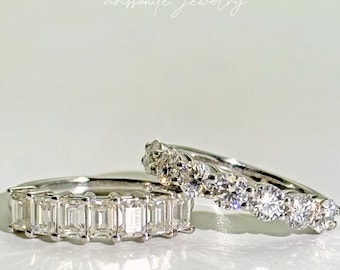 Moissanite Wedding Band Women Half Eternity Ring Eternity Bands 18K White Gold Plated 925 Silver Wedding Stackable Band Pass Diamond Tester